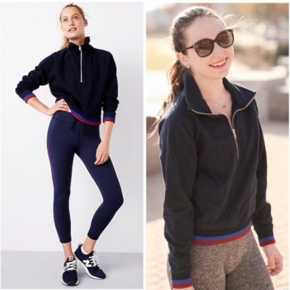 J. CREW Navy Half Zip Jacket in Sport Stripe XL
